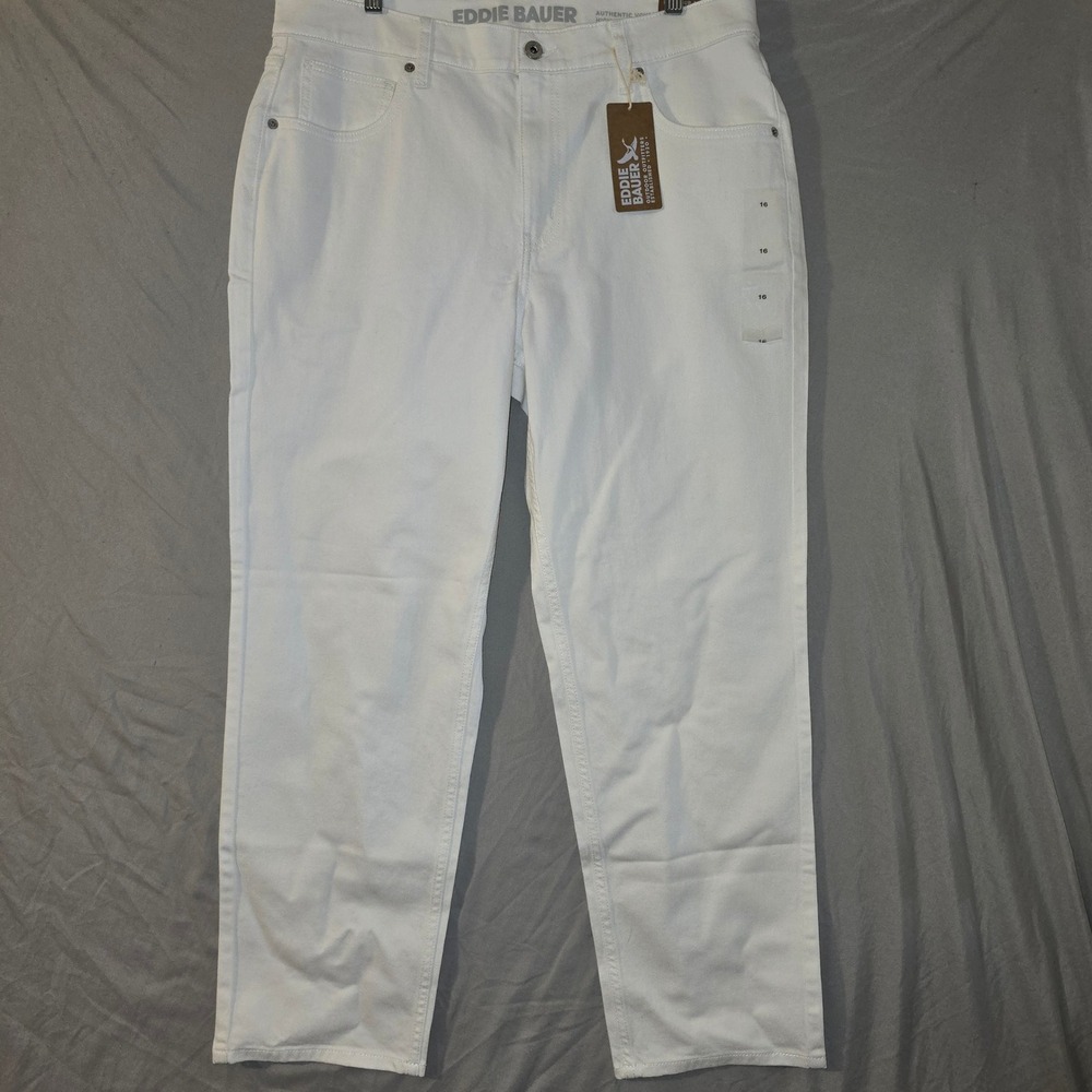Eddie Bauer Voyager Perfect Straight Jeans 16 Womens White High Rise WR New